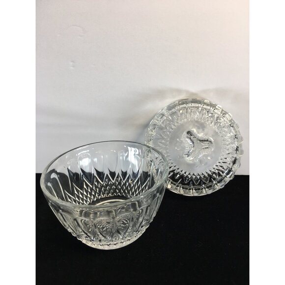Vintage Reims France Pressed Glass Sugar Candy Dish Bowl with Lid - Picture 6 of 7